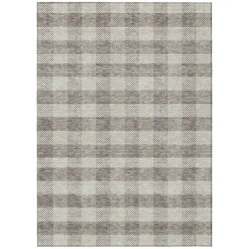 5' X 8' Taupe And Gray Plaid Washable Indoor Outdoor Area Rug