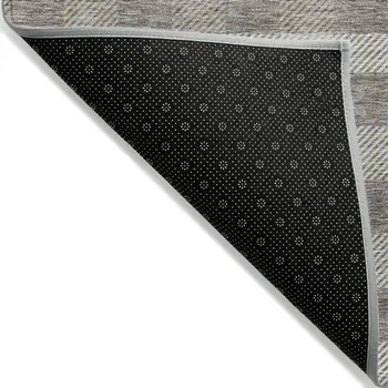 5' X 8' Taupe And Gray Plaid Washable Indoor Outdoor Area Rug