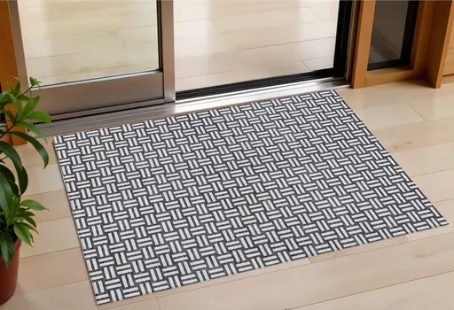 3' X 5' Black And Ivory Geometric Washable Indoor Outdoor Area Rug