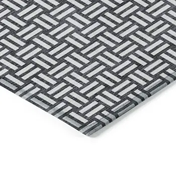 5' X 8' Black And Ivory Geometric Washable Indoor Outdoor Area Rug