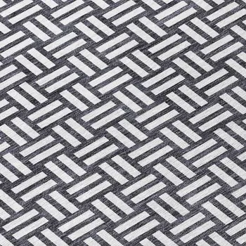 8' Black And Ivory Round Geometric Washable Indoor Outdoor Area Rug