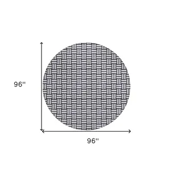 8' Black And Ivory Round Geometric Washable Indoor Outdoor Area Rug