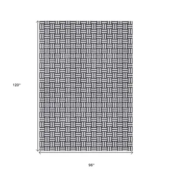 8' X 10' Black And Ivory Geometric Washable Indoor Outdoor Area Rug
