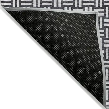 9' X 12' Black And Ivory Geometric Washable Indoor Outdoor Area Rug