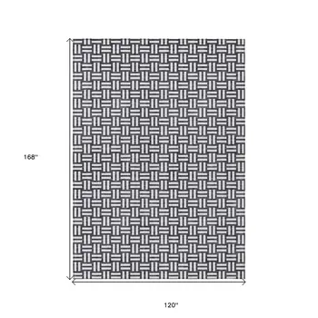 10' X 14' Black And Ivory Geometric Washable Indoor Outdoor Area Rug