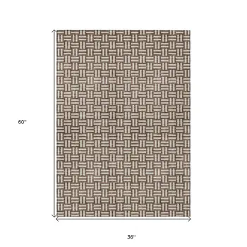 3' X 5' Brown And Beige Geometric Washable Indoor Outdoor Area Rug