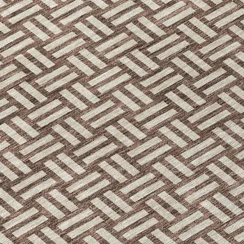 8' Brown And Beige Round Geometric Washable Indoor Outdoor Area Rug