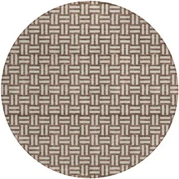 8' Brown And Beige Round Geometric Washable Indoor Outdoor Area Rug