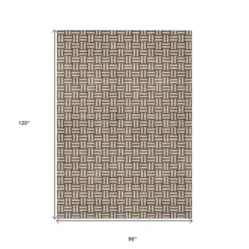8' X 10' Brown And Beige Geometric Washable Indoor Outdoor Area Rug