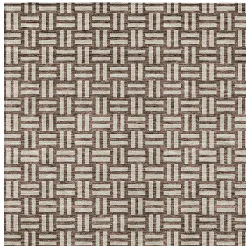 9' X 12' Brown And Beige Geometric Washable Indoor Outdoor Area Rug
