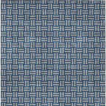 5' X 8' Blue And Gray Geometric Washable Indoor Outdoor Area Rug