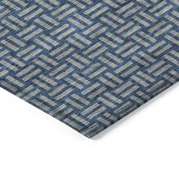 5' X 8' Blue And Gray Geometric Washable Indoor Outdoor Area Rug