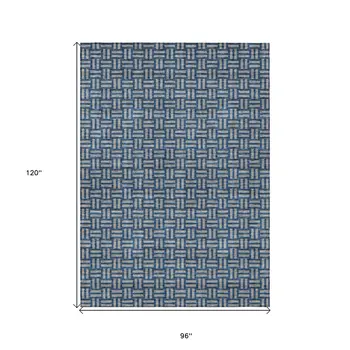 8' X 10' Blue And Gray Geometric Washable Indoor Outdoor Area Rug