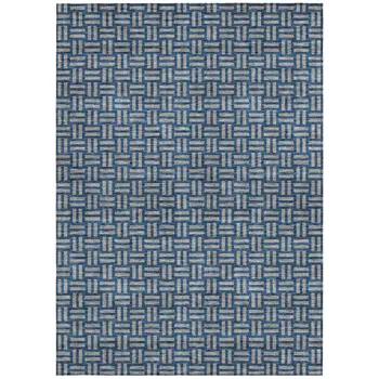 9' X 12' Blue And Gray Geometric Washable Indoor Outdoor Area Rug
