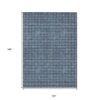10' X 14' Blue And Gray Geometric Washable Indoor Outdoor Area Rug