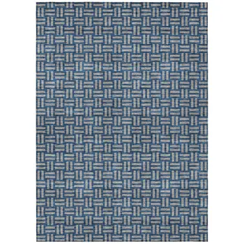 10' X 14' Blue And Gray Geometric Washable Indoor Outdoor Area Rug
