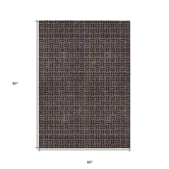 5' X 8' Chocolate And Black Geometric Washable Indoor Outdoor Area Rug