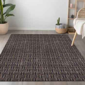 5' X 8' Chocolate And Black Geometric Washable Indoor Outdoor Area Rug