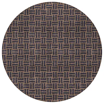 8' Chocolate And Black Round Geometric Washable Indoor Outdoor Area Rug