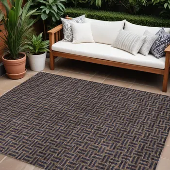 8' X 10' Chocolate And Black Geometric Washable Indoor Outdoor Area Rug
