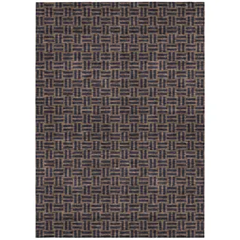 9' X 12' Chocolate And Black Geometric Washable Indoor Outdoor Area Rug