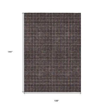 9' X 12' Chocolate And Black Geometric Washable Indoor Outdoor Area Rug