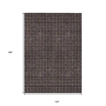 10' X 14' Chocolate And Black Geometric Washable Indoor Outdoor Area Rug