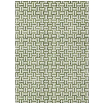 3' X 5' Green And Ivory Geometric Washable Indoor Outdoor Area Rug