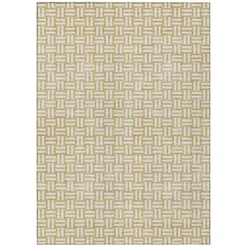 3' X 5' Gold And Beige Geometric Washable Indoor Outdoor Area Rug