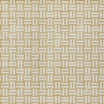 3' X 5' Gold And Beige Geometric Washable Indoor Outdoor Area Rug