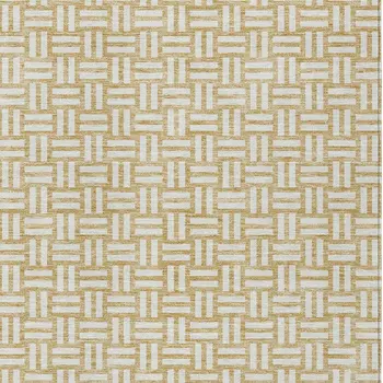 5' X 8' Gold And Beige Geometric Washable Indoor Outdoor Area Rug