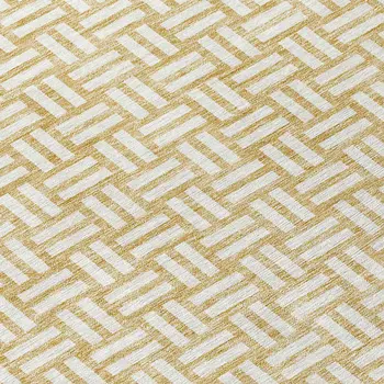 8' Gold And Beige Round Geometric Washable Indoor Outdoor Area Rug