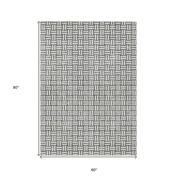 5' X 8' Gray And Ivory Geometric Washable Indoor Outdoor Area Rug
