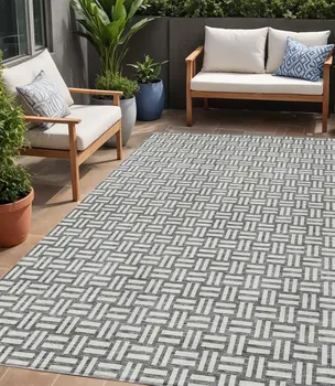 5' X 8' Gray And Ivory Geometric Washable Indoor Outdoor Area Rug