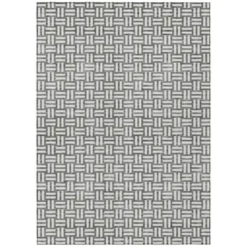5' X 8' Gray And Ivory Geometric Washable Indoor Outdoor Area Rug