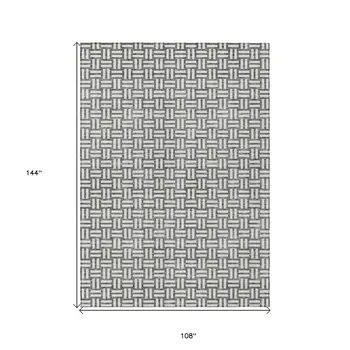 9' X 12' Gray And Ivory Geometric Washable Indoor Outdoor Area Rug