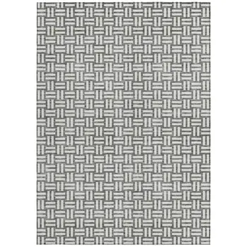 9' X 12' Gray And Ivory Geometric Washable Indoor Outdoor Area Rug