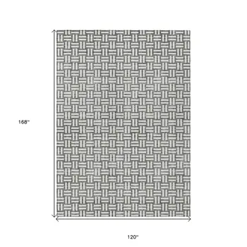 10' X 14' Gray And Ivory Geometric Washable Indoor Outdoor Area Rug