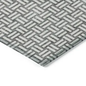 10' X 14' Gray And Ivory Geometric Washable Indoor Outdoor Area Rug