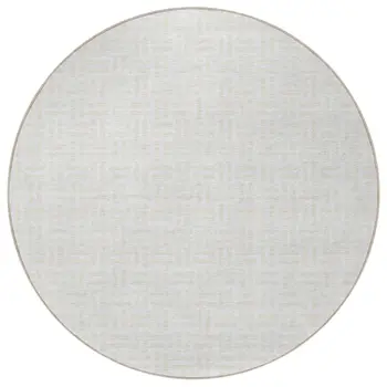 8' Ivory And Beige Round Geometric Washable Indoor Outdoor Area Rug