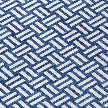 8' Navy Blue And Ivory Round Geometric Washable Indoor Outdoor Area Rug