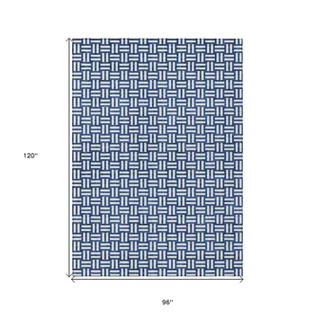 8' X 10' Navy Blue And Ivory Geometric Washable Indoor Outdoor Area Rug