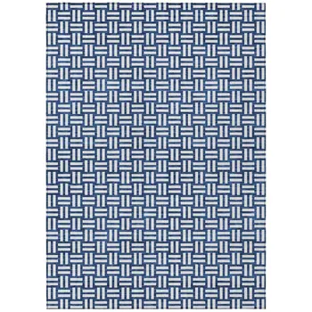 9' X 12' Navy Blue And Ivory Geometric Washable Indoor Outdoor Area Rug