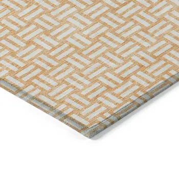 3' X 5' Peach And Gray Geometric Washable Indoor Outdoor Area Rug
