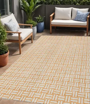 5' X 8' Peach And Gray Geometric Washable Indoor Outdoor Area Rug