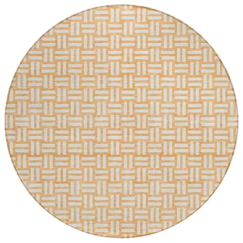 8' Peach And Gray Round Geometric Washable Indoor Outdoor Area Rug