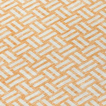 8' Peach And Gray Round Geometric Washable Indoor Outdoor Area Rug