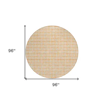 8' Peach And Gray Round Geometric Washable Indoor Outdoor Area Rug