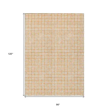 8' X 10' Peach And Gray Geometric Washable Indoor Outdoor Area Rug