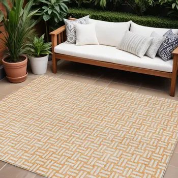 8' X 10' Peach And Gray Geometric Washable Indoor Outdoor Area Rug